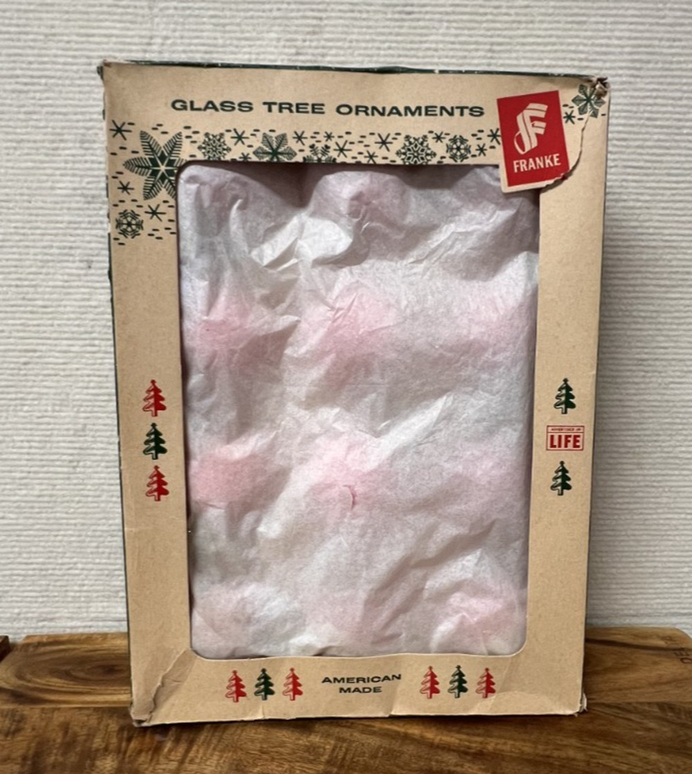 Box Of 12 Red George Franke MCM 1-3/4” Glass Christmas Tree Ornaments